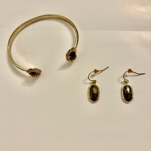 Kendra Scott Gold Bracelet and Black Earrings Set